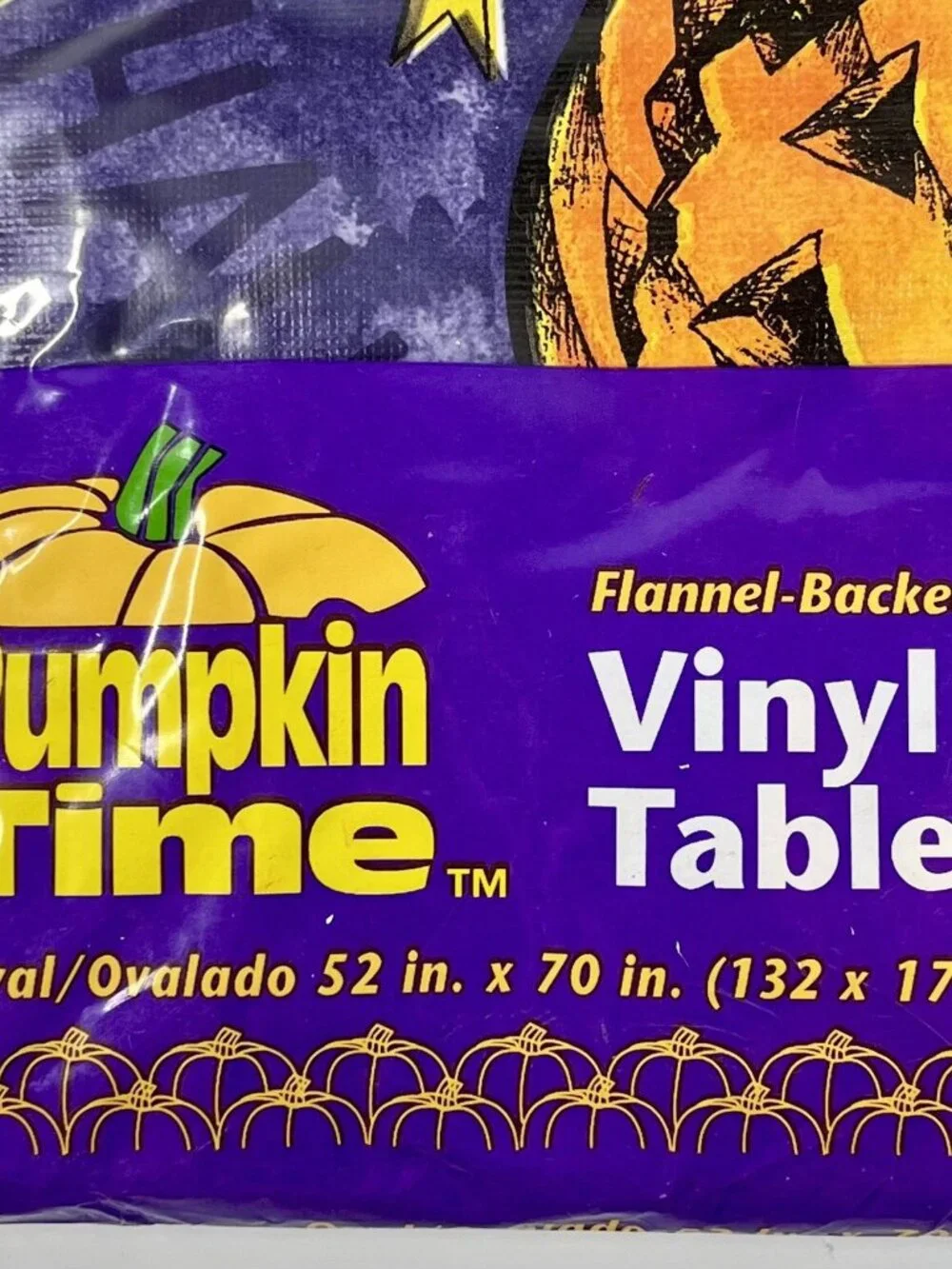 Vintage Vinyl Table Cloth W/ Flannel Back Halloween Jack-o’-lantern Stars NEW
